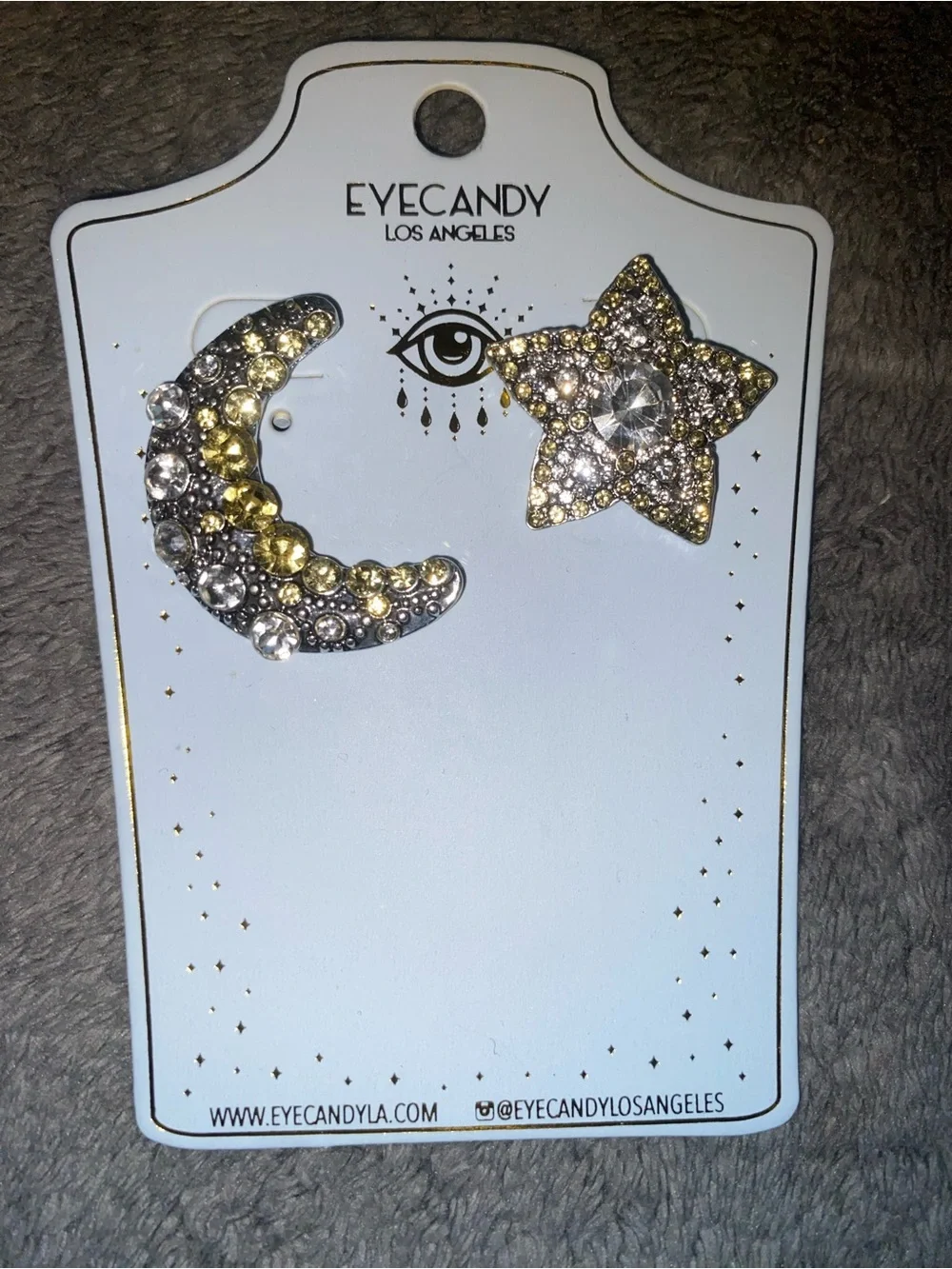 EyeCandy Los Angeles Crescent Moon & Star Rhinestone Earrings $58